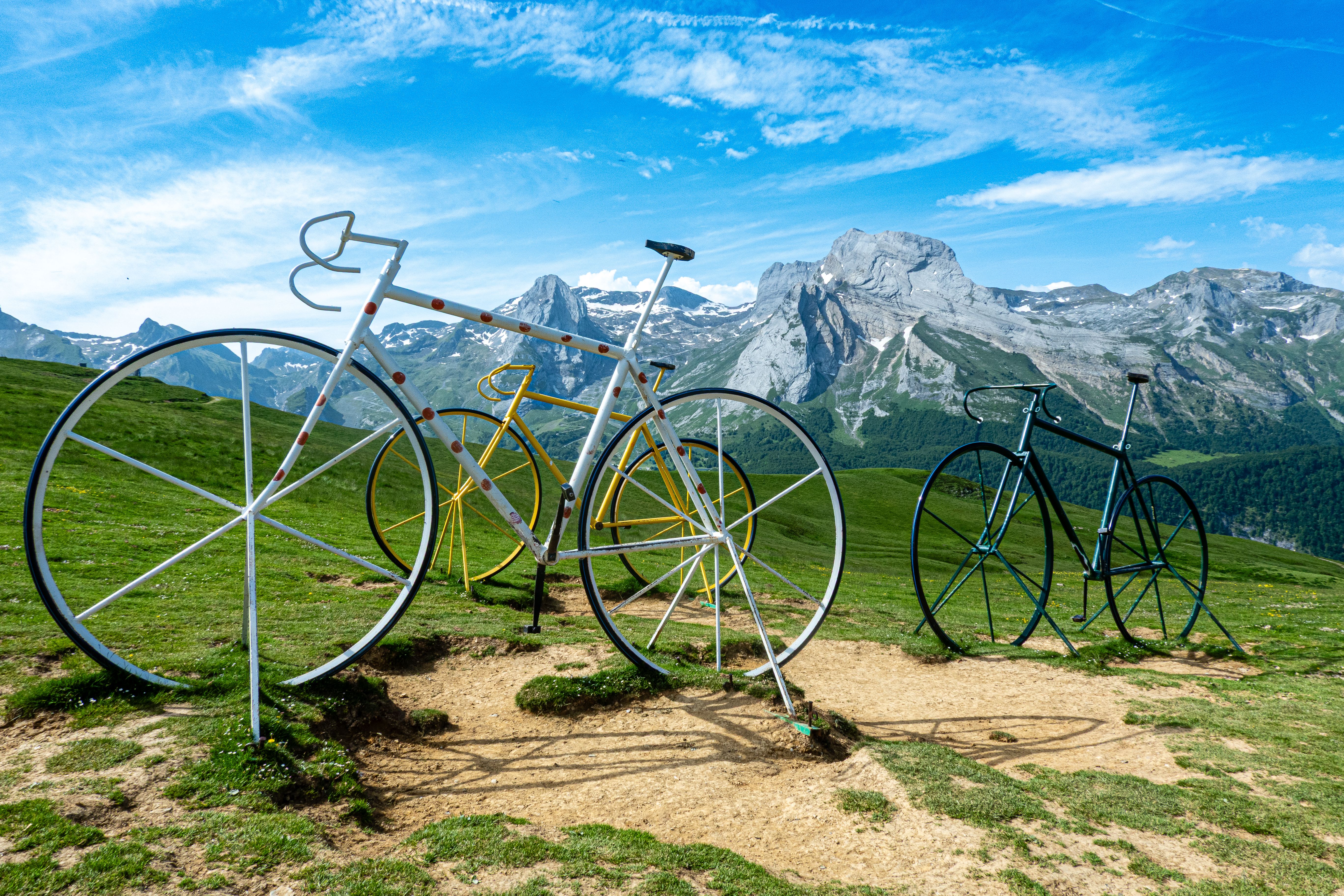 Colorful Bicycle Sculpture in Mountain Landscape · Free Stock Photo