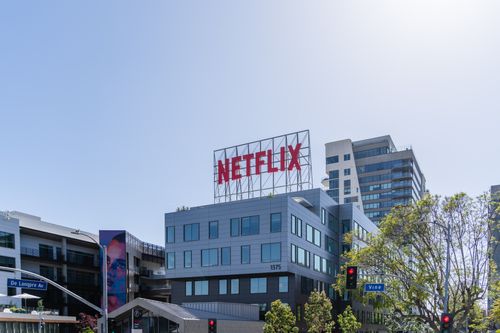 Free Exterior view of Netflix headquarters in Los Angeles under a clear sky. Stock Photo