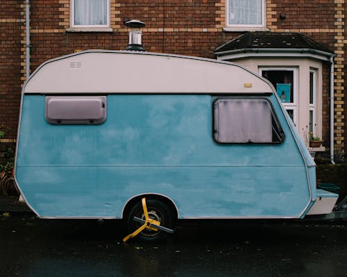 Teal and White Rv Trailer