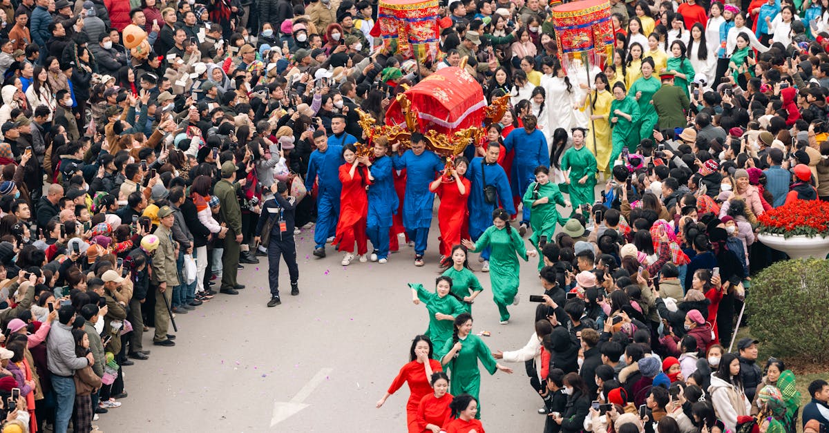 A lively scene from the Ky Cung Ta Phu Temple Festival in Lạng Sơn, Vietnam, showcasing cultural traditions.