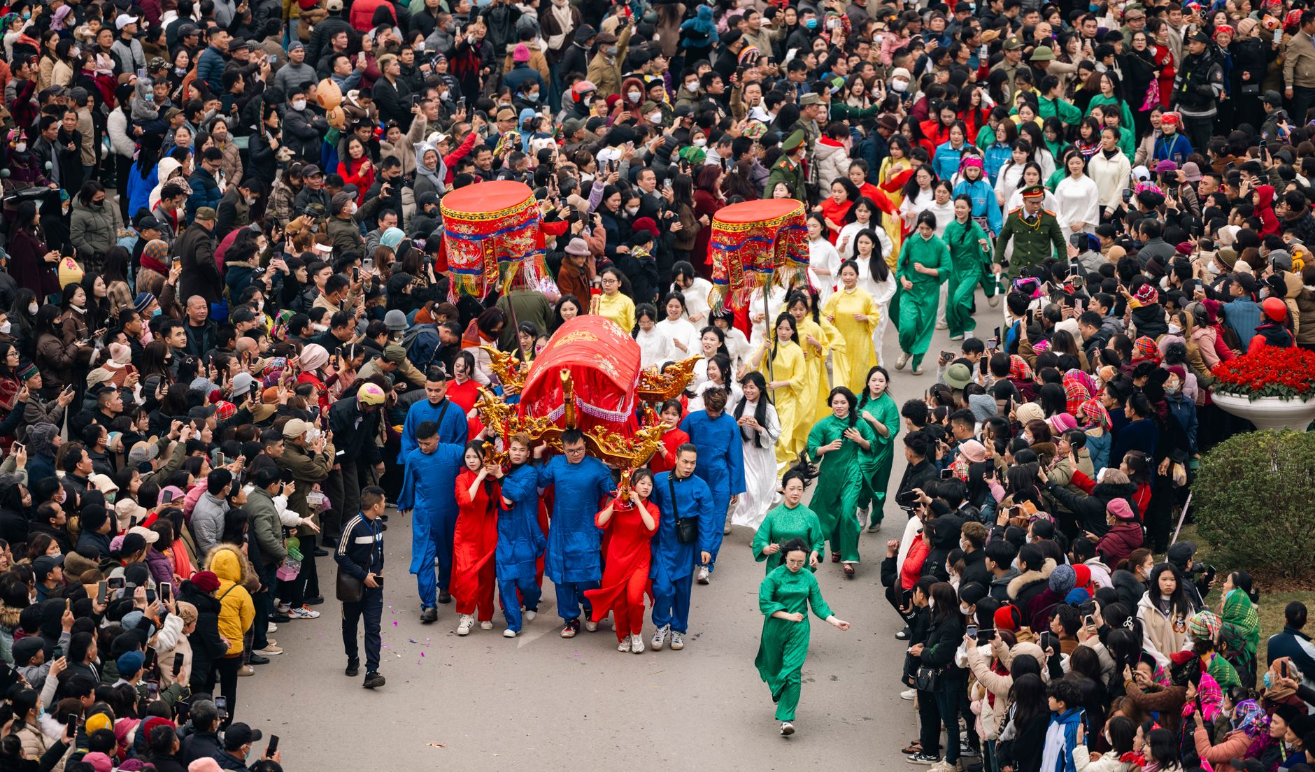 Colorful procession at Ky Cung Ta Phu Temple Festival, Vietnam.