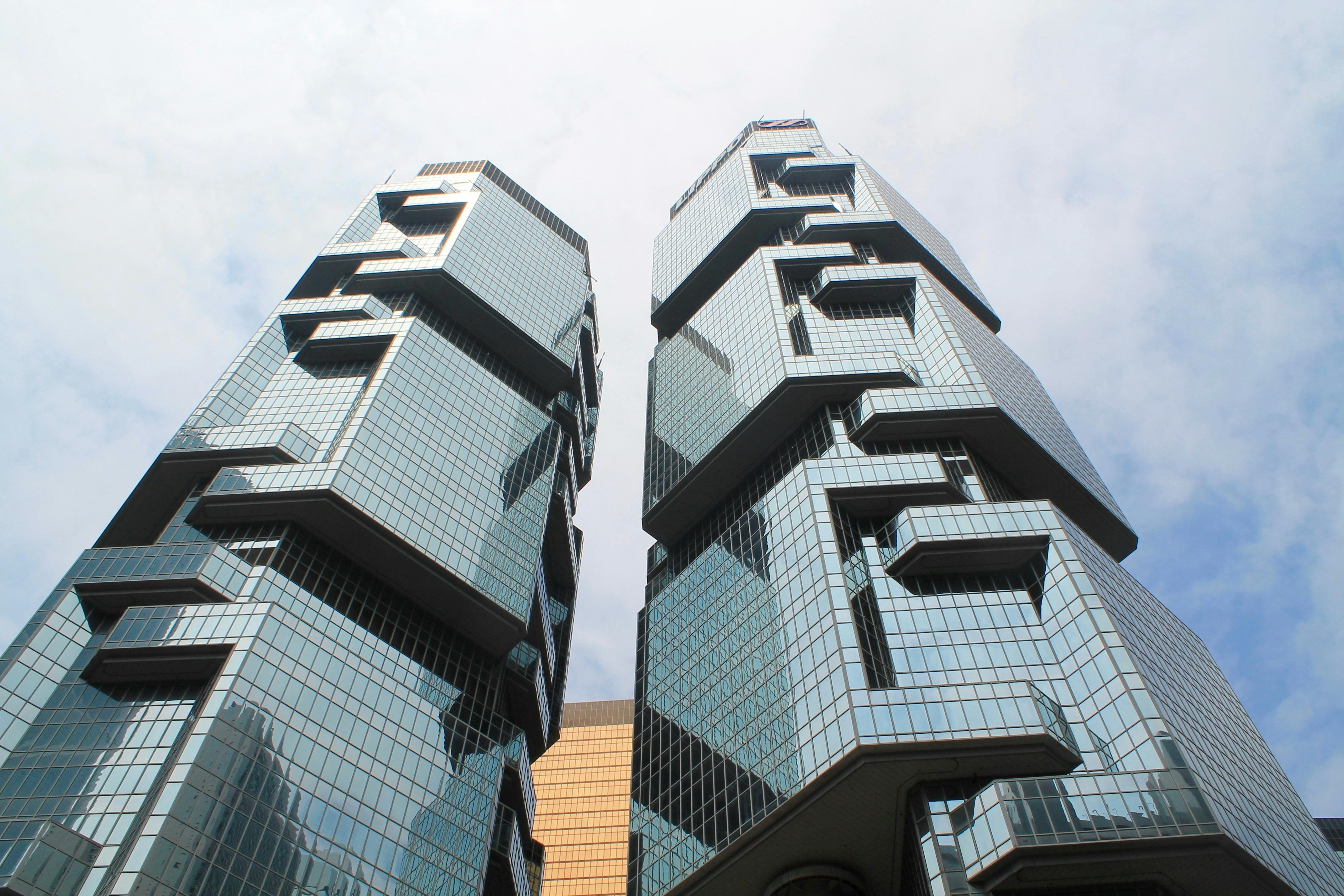 low angle view of office building against sky