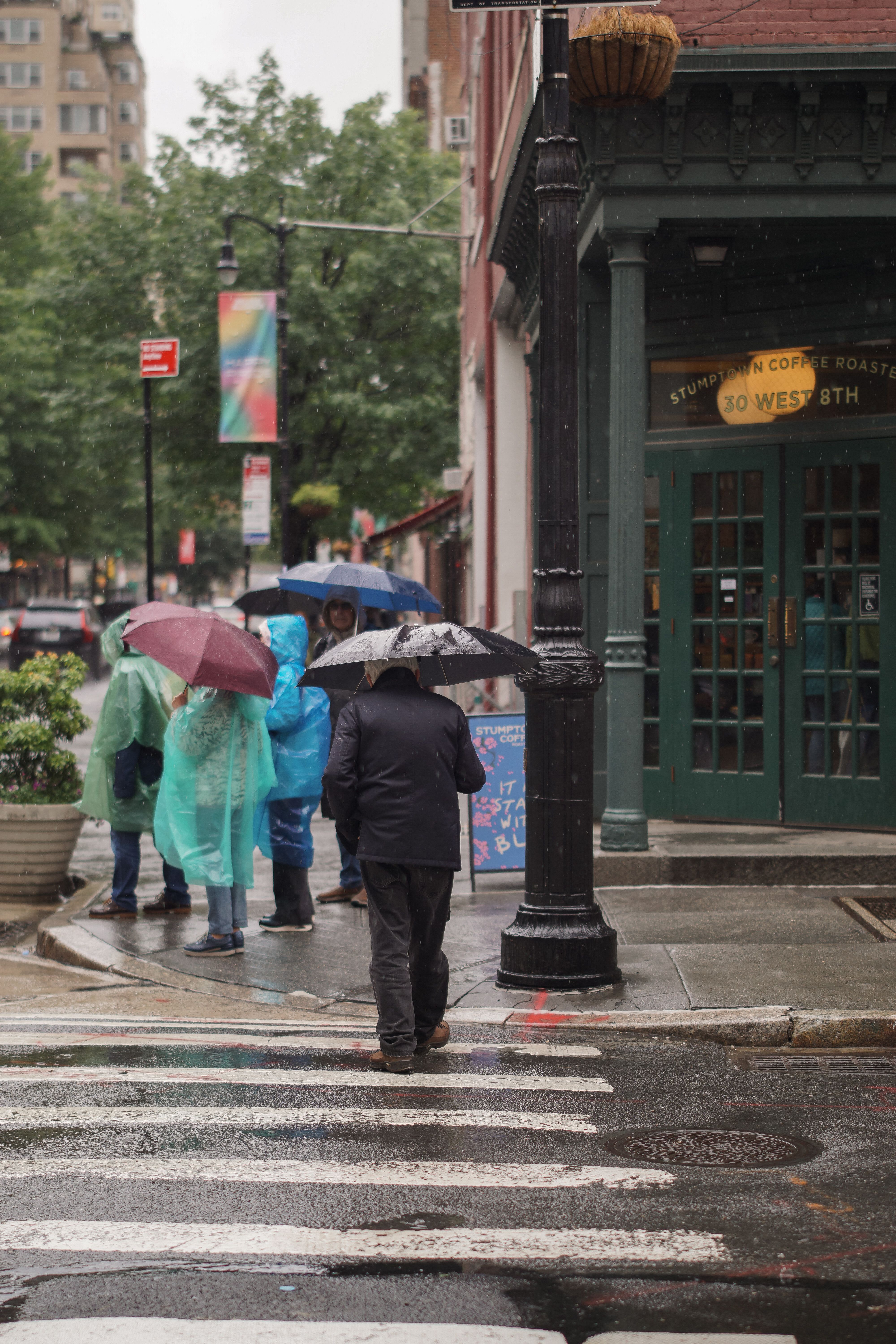Back View of People Walking on Sidewalk during Rainy Day · Free Stock Photo