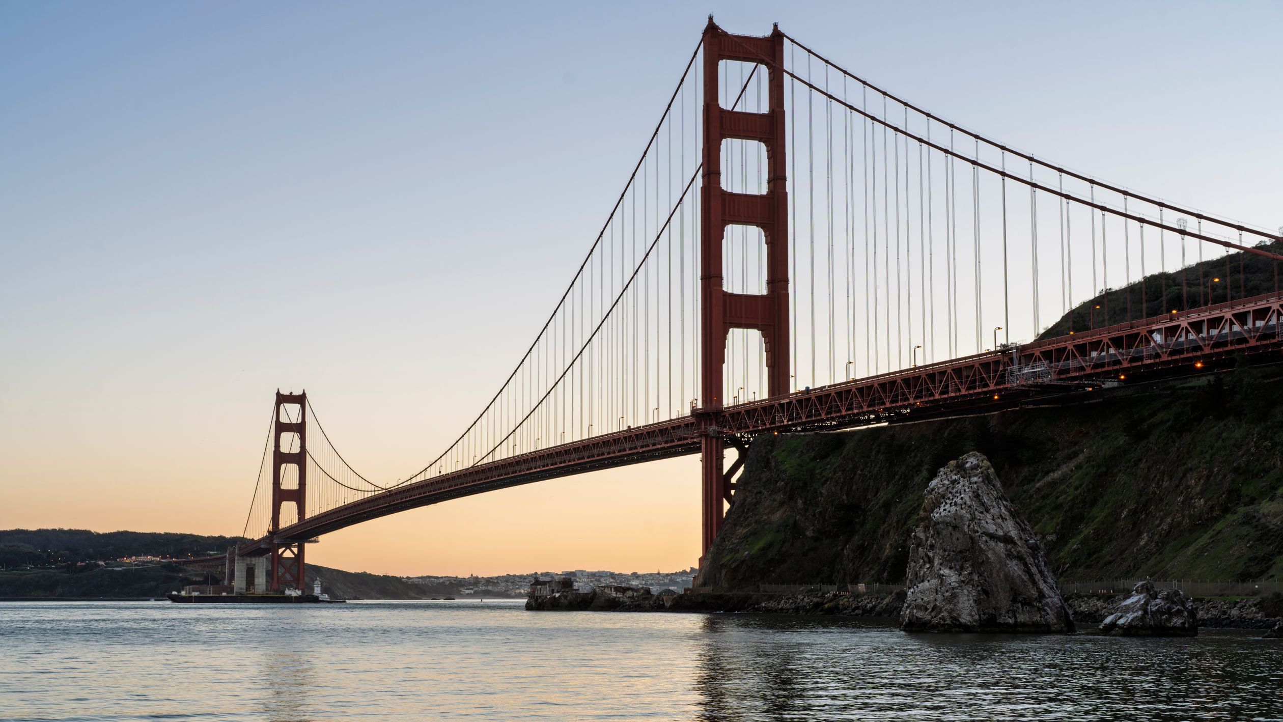 Golden Gate Bridge at Sunset with Clear Sky · Free Stock Photo