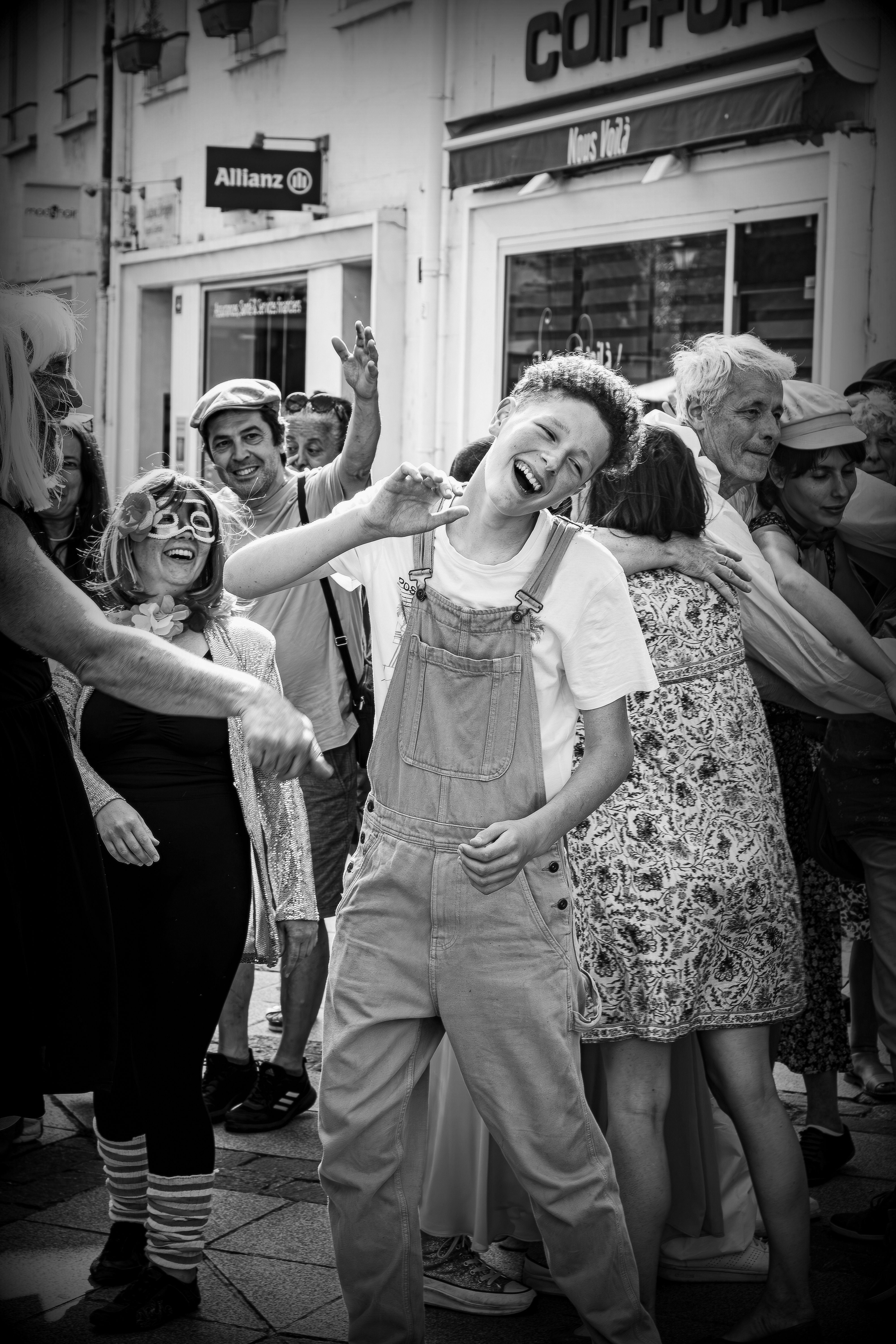 Joyful Street Celebration in Black and White · Free Stock Photo
