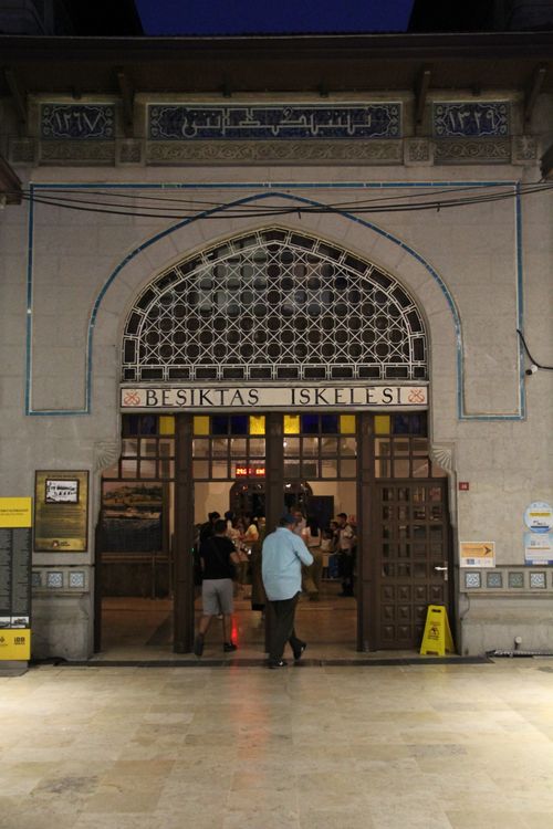 Free Historic entrance of Besiktas Iskelesi lit up at night. Stock Photo