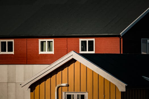 Vivid red and yellow Scandinavian houses with a minimalist and modern style.