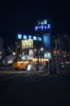 Explore the vibrant neon-lit streets of Seoul, South Korea's bustling nightlife scene.