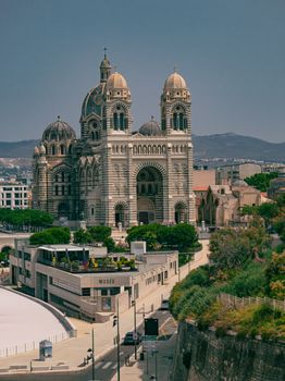 A stunning view of the Basilica of Notre-Dame de la Garde, capturing the iconic architecture in Marseille.
