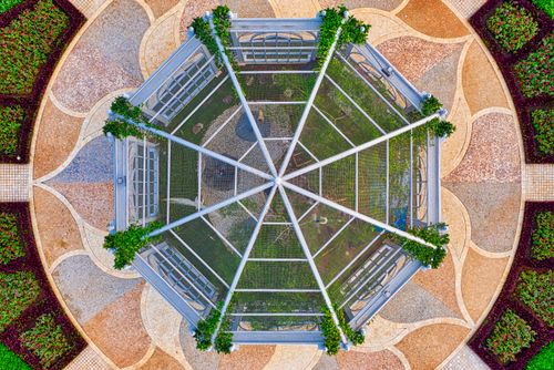 Free Aerial shot showcasing intricate geometric garden layout in Banten, Indonesia. Stock Photo