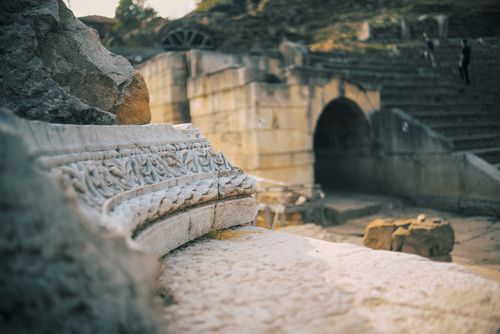 Free Explore the intricate details of ancient Roman theater ruins, reflecting rich history and architectural beauty. Stock Photo