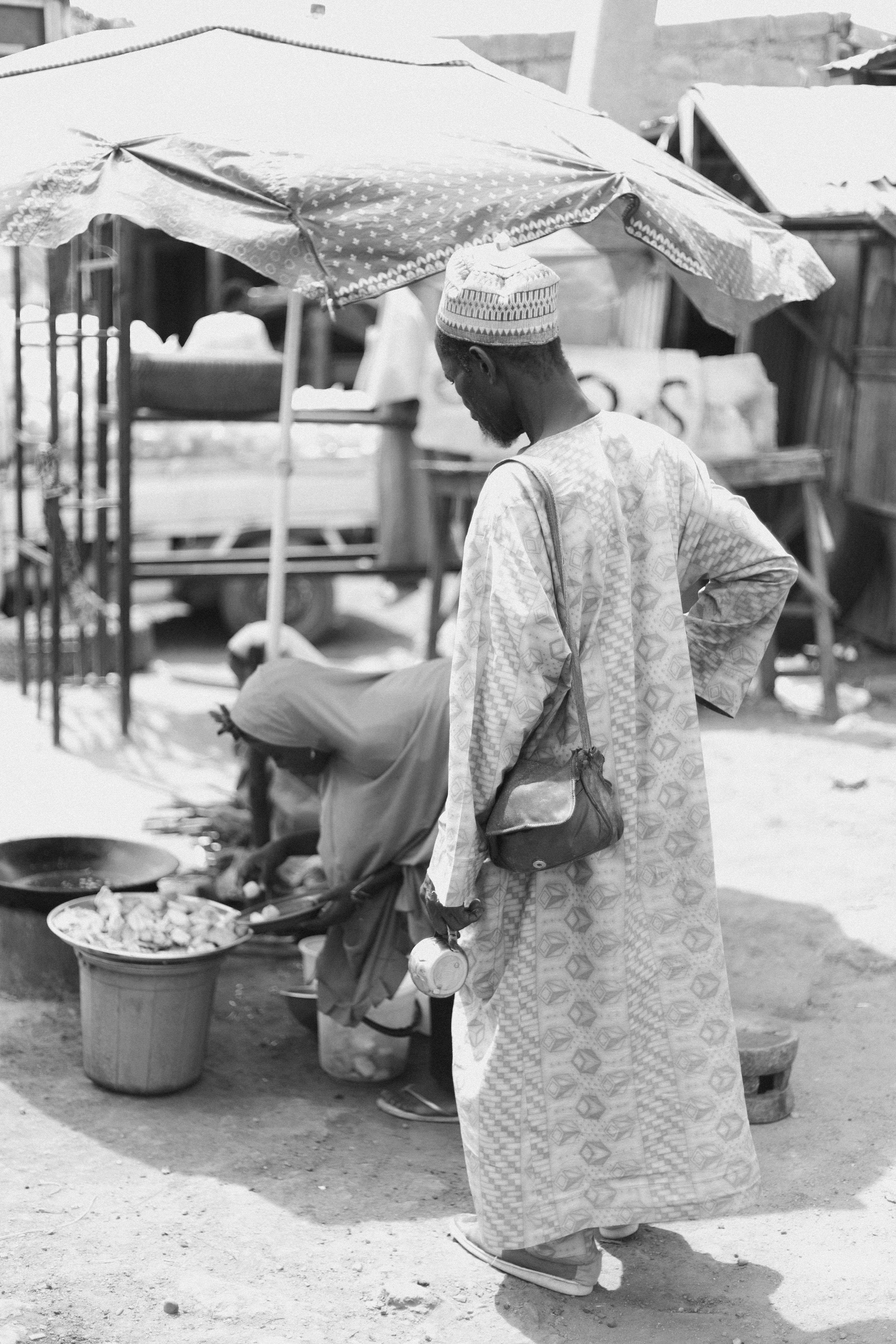 Traditional Street Market Scene in Black and White · Free Stock Photo