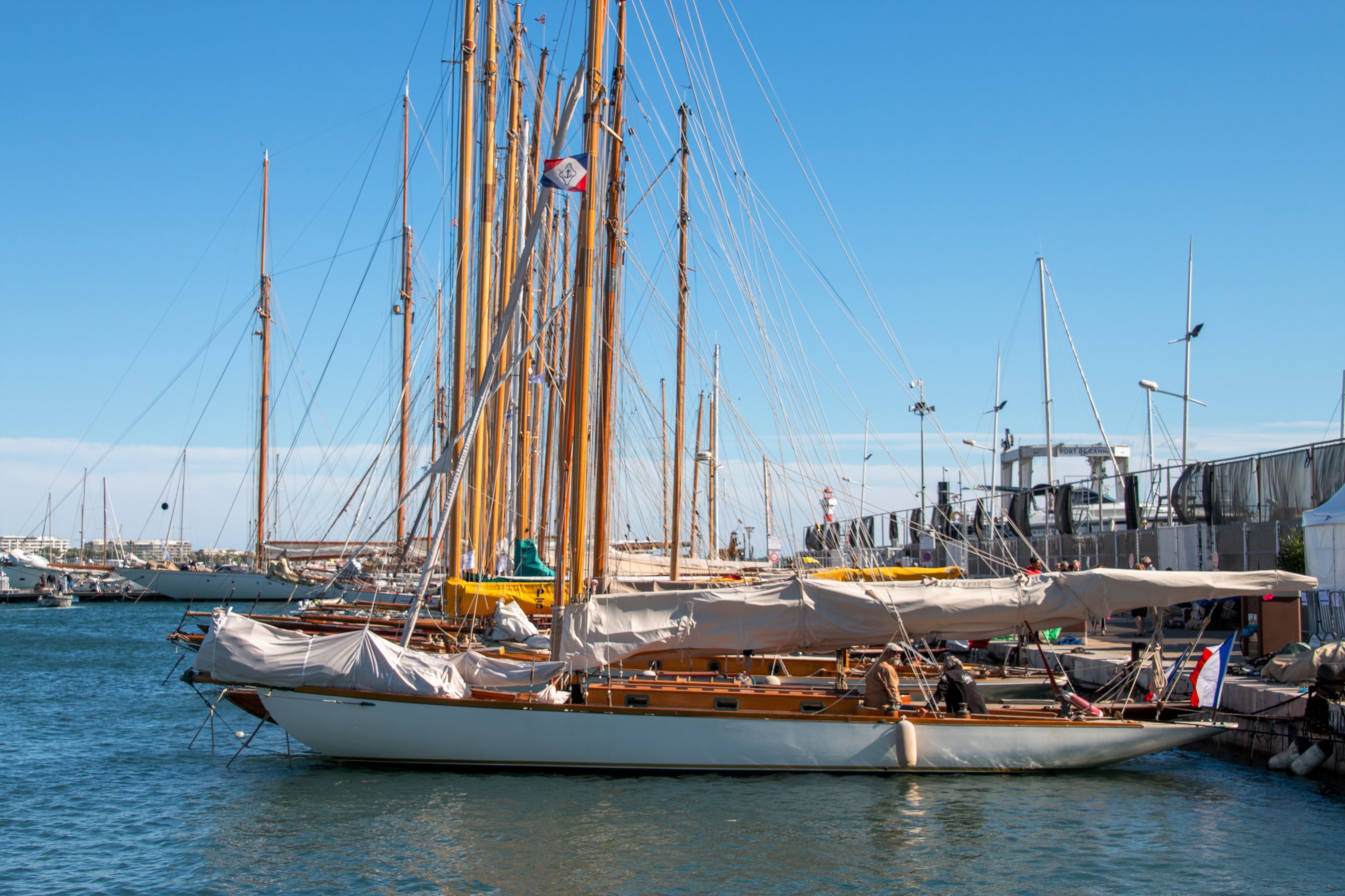 SuperVipYacht Cruise from Rome Port: Private South Tyrrhenian Sea 7 Days - Classic wooden yachts moored at a sunny marina, set against a clear blue sky.