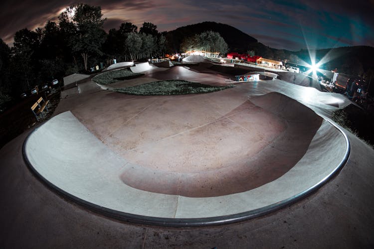 Panoramic View Of Skatepark At Night