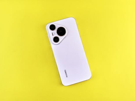 A sleek white smartphone on a vibrant yellow background, showcasing modern technology and design.