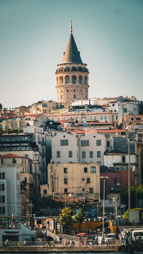 Free Stunning daytime view of Galata Tower and surrounding architecture in Istanbul. Stock Photo