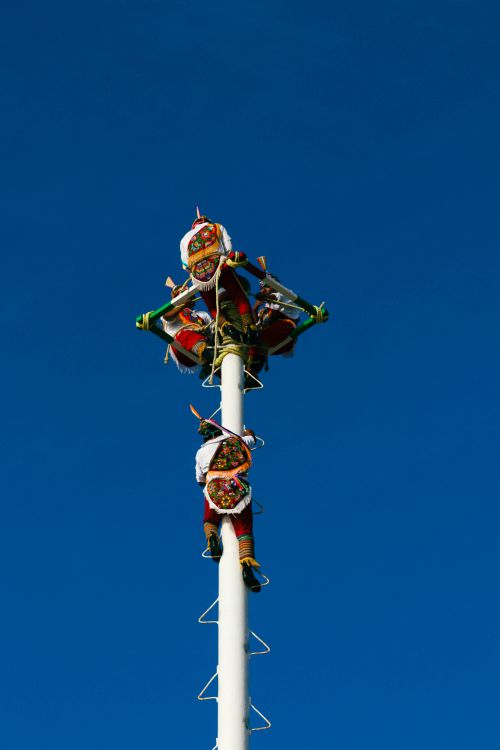Voladores Ritual Performance Voladores de Papantla Ritual Under Clear Blue Sky · Free Stock Photo