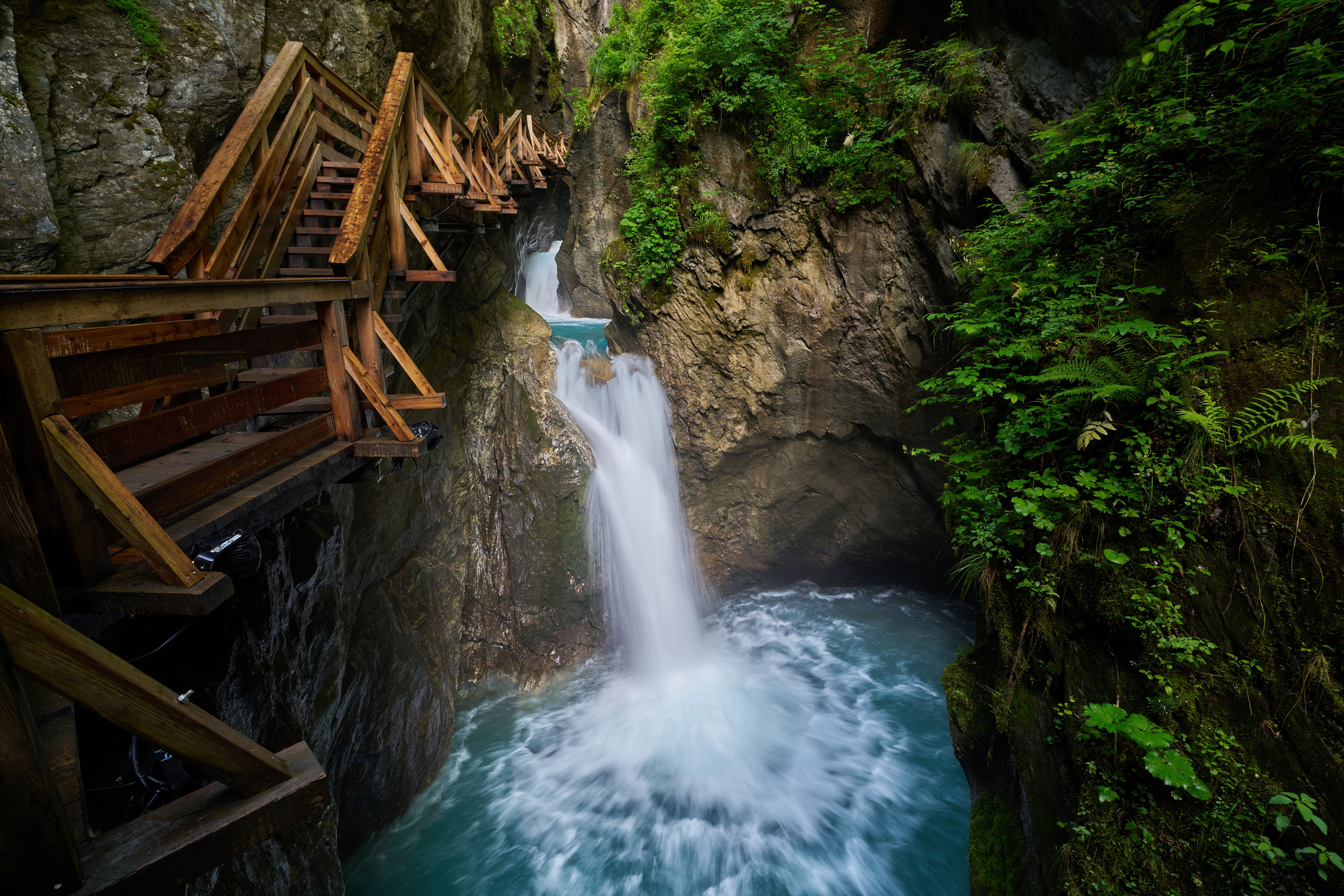 Waterfall With Wooden Bridge In Kaprun Gorge Free Stock Photo