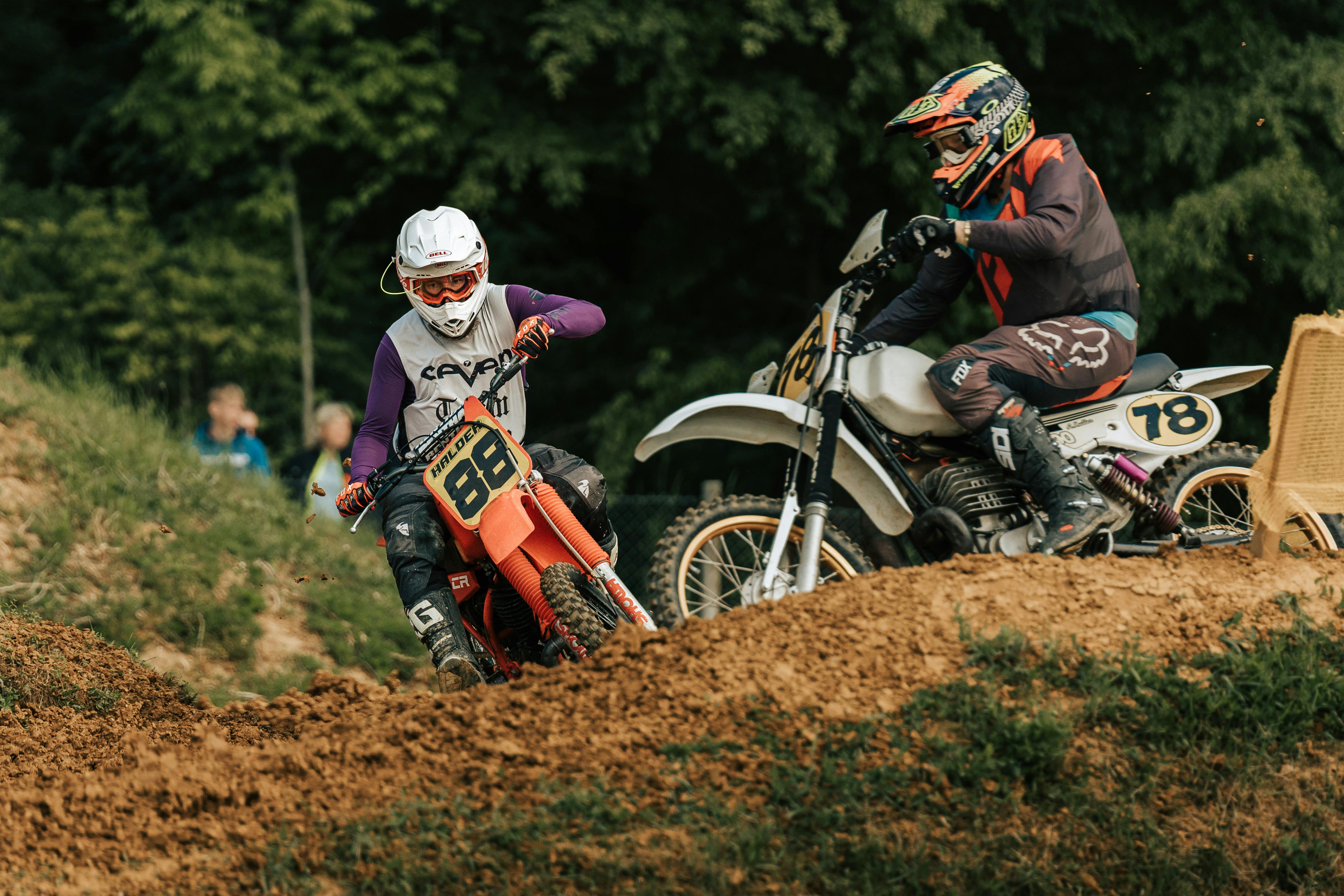 Dynamic motocross race on dirt track in Horb am Neckar, Germany.