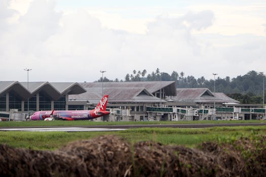 Airasia aircraft parked at Sam Ratulangi Airport, Manado, Indonesia.