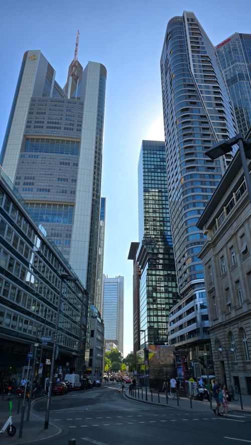 Free View of the towering skyscrapers in Frankfurt's bustling financial district. Stock Photo