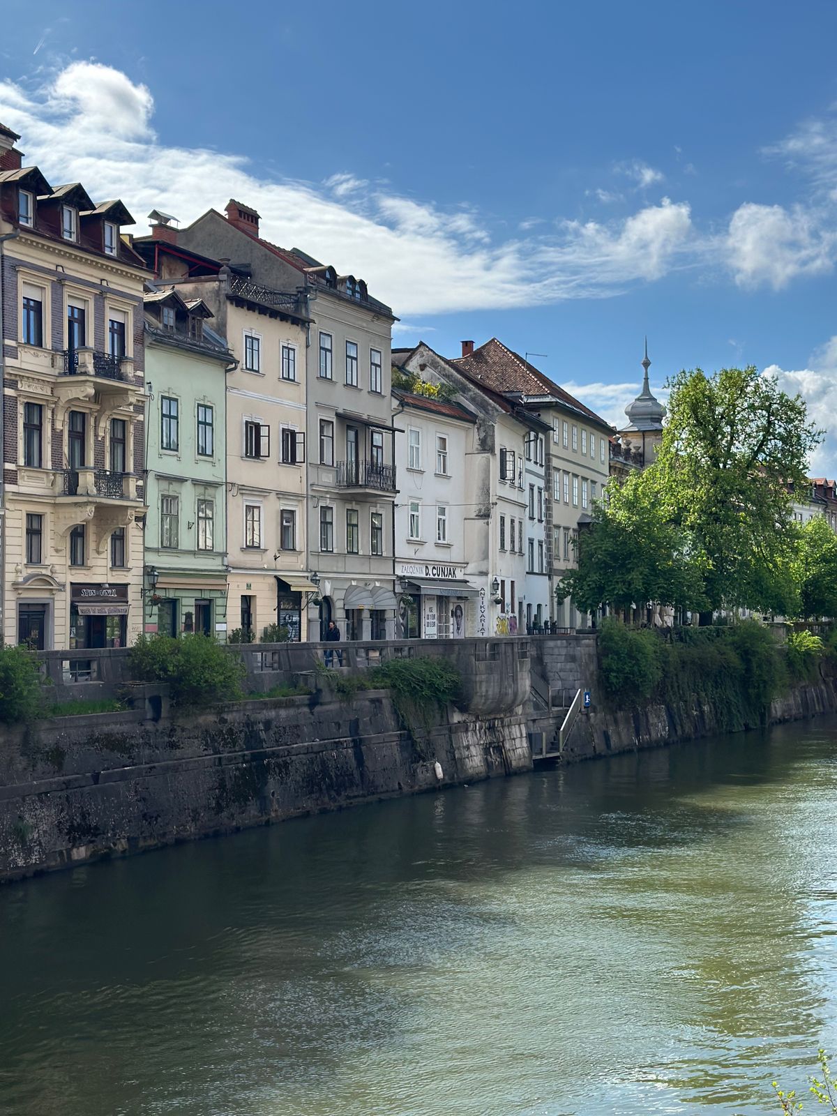 Riverside architecture in the historic centre of Ljubljana