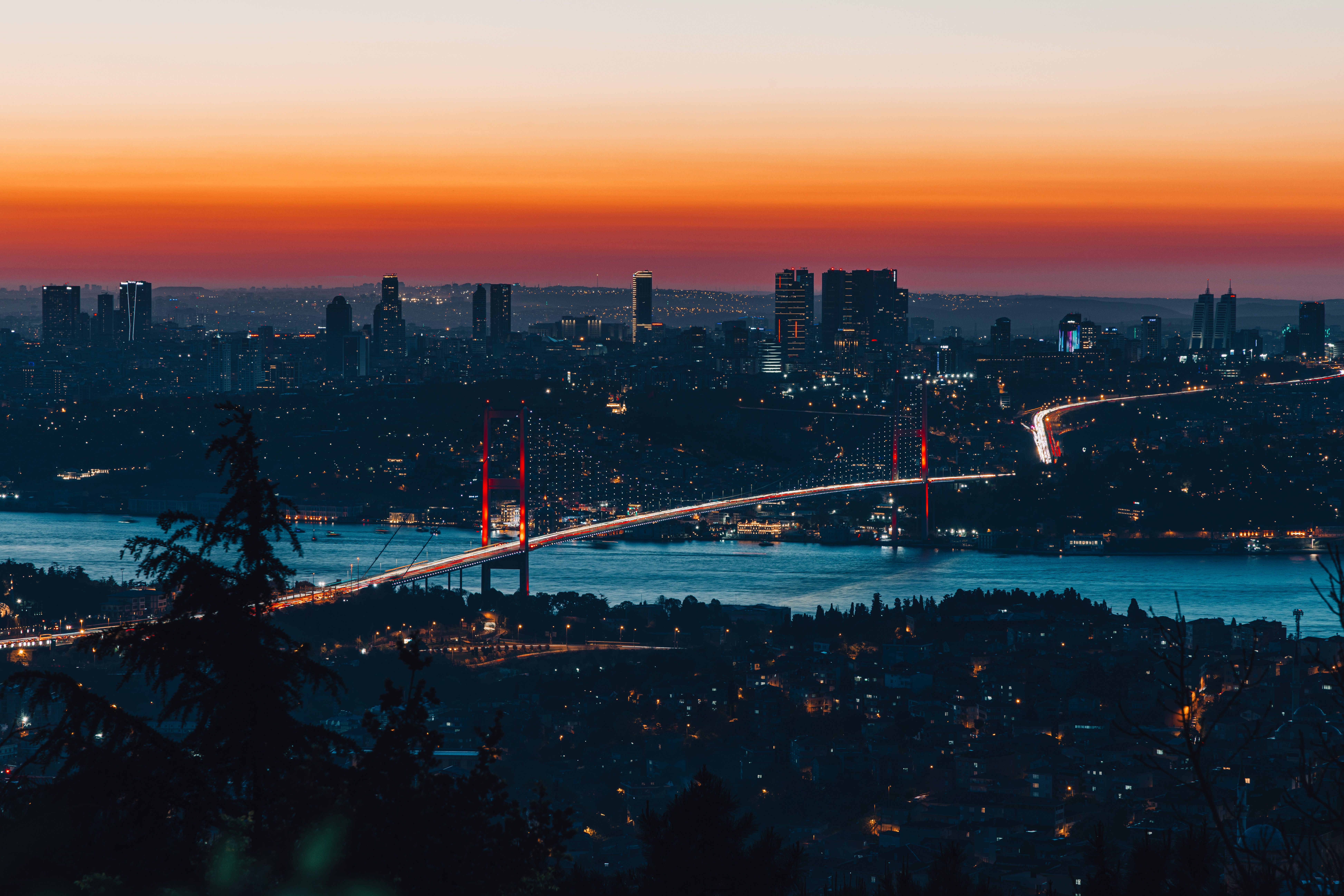 Istanbul cityscape with the Bosphorus at dusk