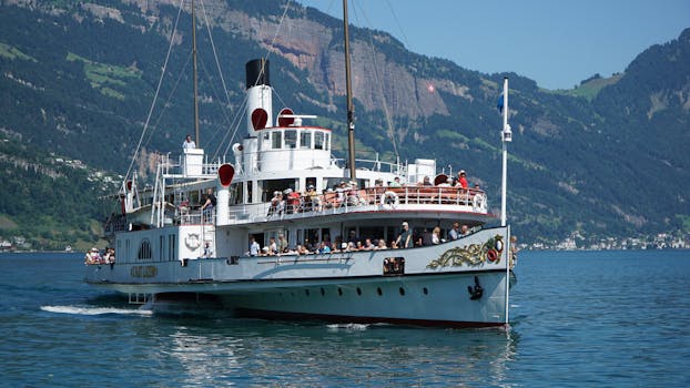 Enjoy a scenic boat cruise on Lake Lucerne with stunning Swiss alps views.