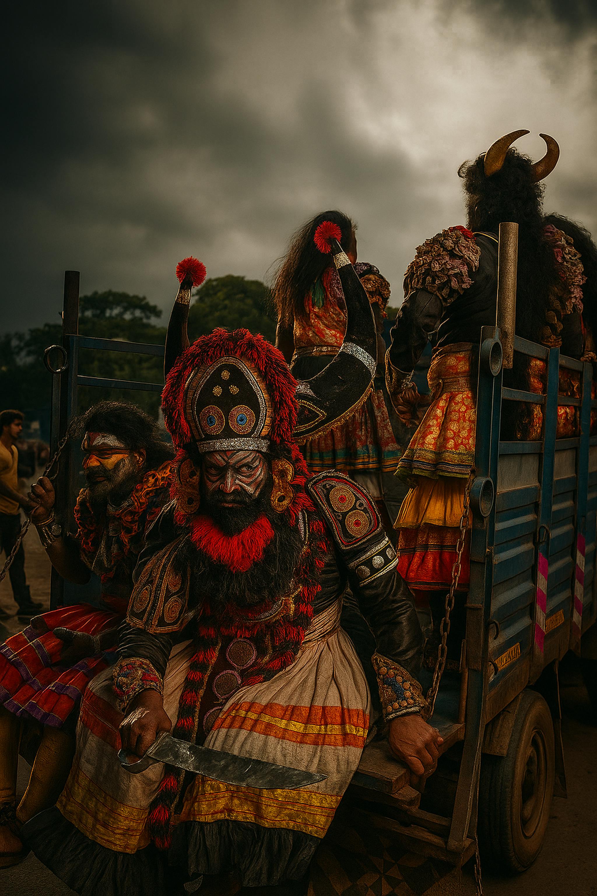 Bezpłatne Żywy festiwal kulturalny w Udupi, Karnataka, prezentujący tradycyjne stroje i przedstawiający występy. Zdjęcie z galerii