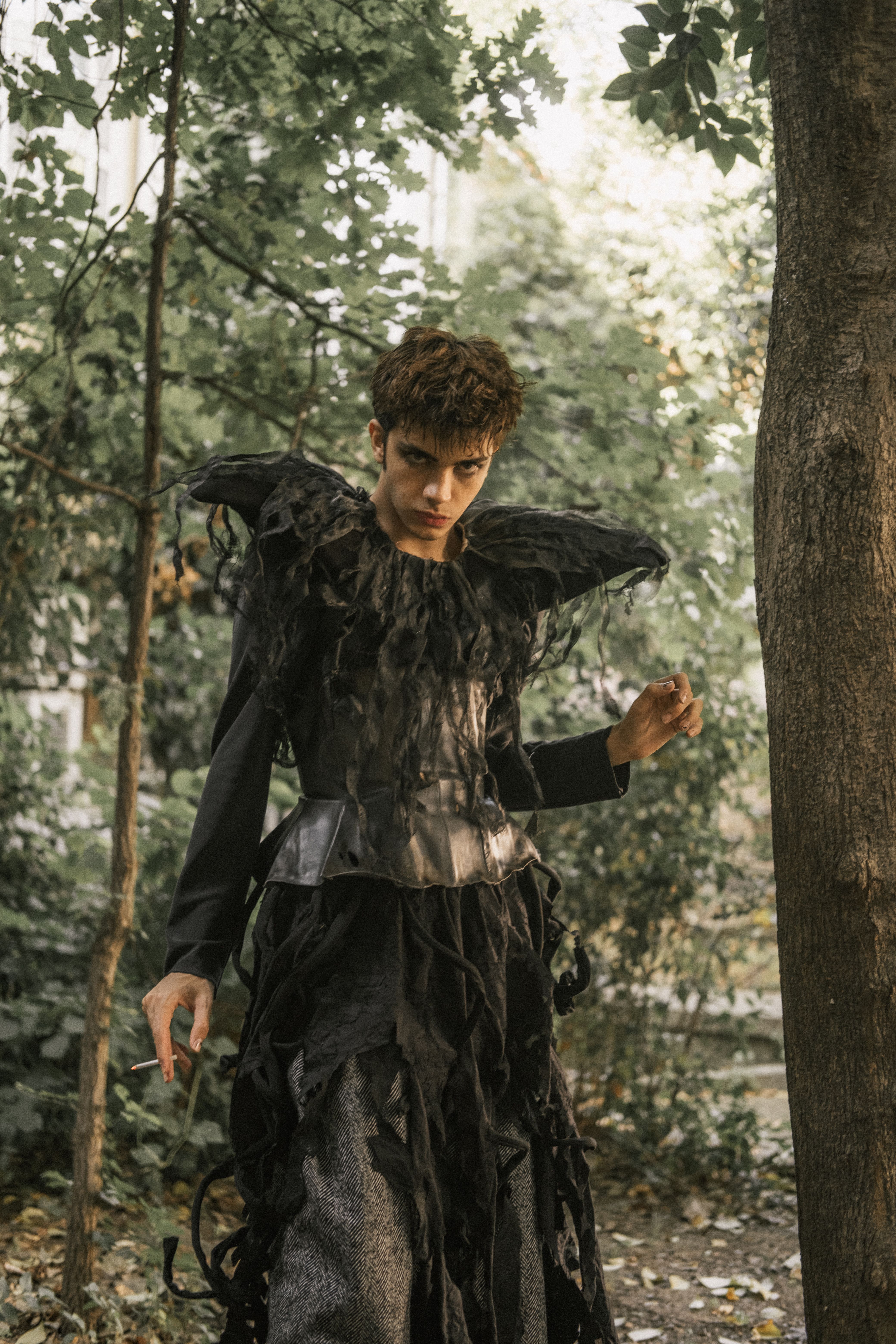 Gothic Forest Dramatic Sculptural Jacket Corset Maxi Gown