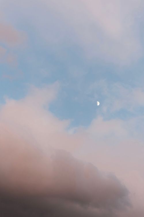 Free Beautiful view of the sky with half moon and soft pink clouds at sunset. Stock Photo