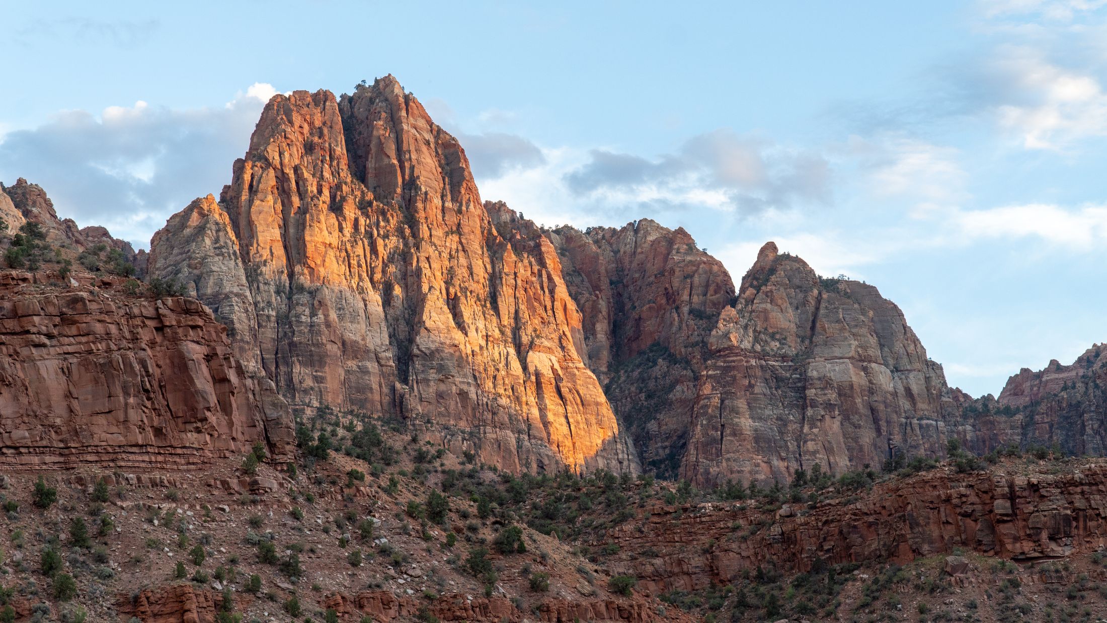 Towering sandstone peak in Zion National Park