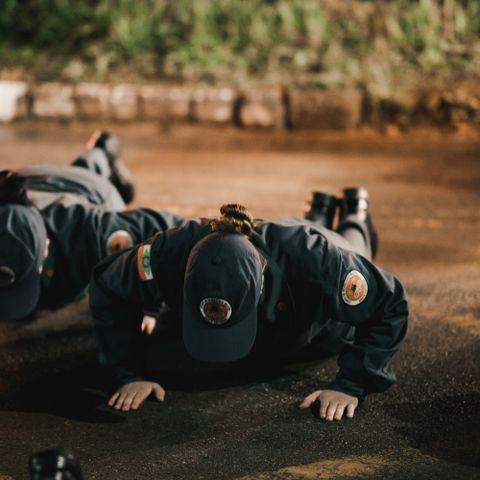 Security trainees during fitness drills