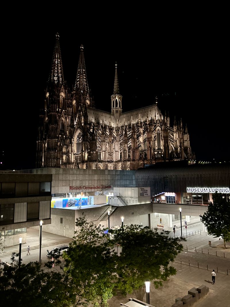 Vedere nocturnă a unei catedrale germane iluminate, atmosferă festivă de iarnă