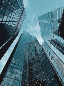 Stunning view of modern glass skyscrapers in London, showcasing urban architectural beauty.
