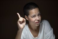 Woman in White Scoop-neck Shirt