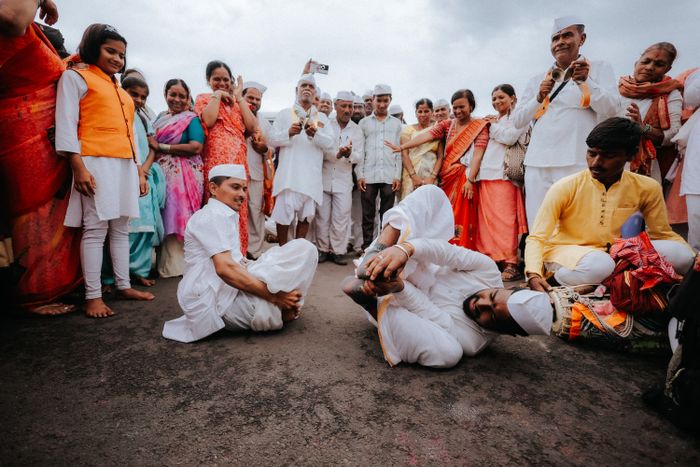 Vibrant group participating in a traditional Indian festival dance