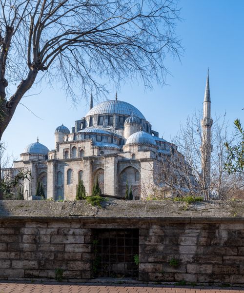 Free A stunning view of the Şehzade Mosque set against a clear blue sky in Istanbul. Stock Photo