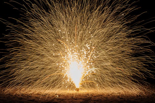 A stunning display of fireworks lighting up the night sky at Santa Rosa Beach, Florida.