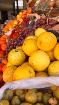 Vibrant display of fresh fruits at a market in Humahuaca, Jujuy, Argentina.