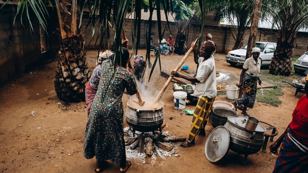 Traditional African outdoor cooking scene