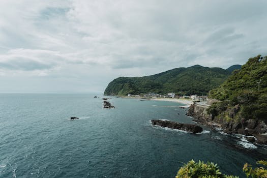 Breathtaking view of the coastline in Nishi-Izu, Shizuoka Prefecture, Japan. Perfect for nature and travel enthusiasts.