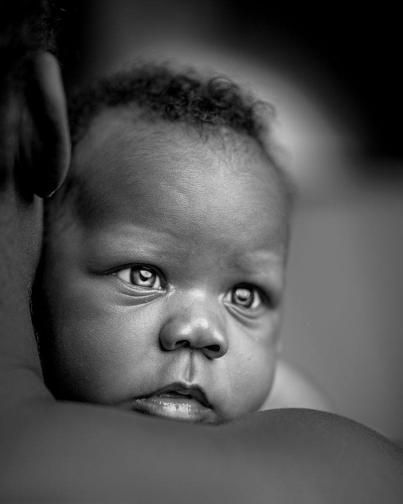 Baby portrait on shoulder