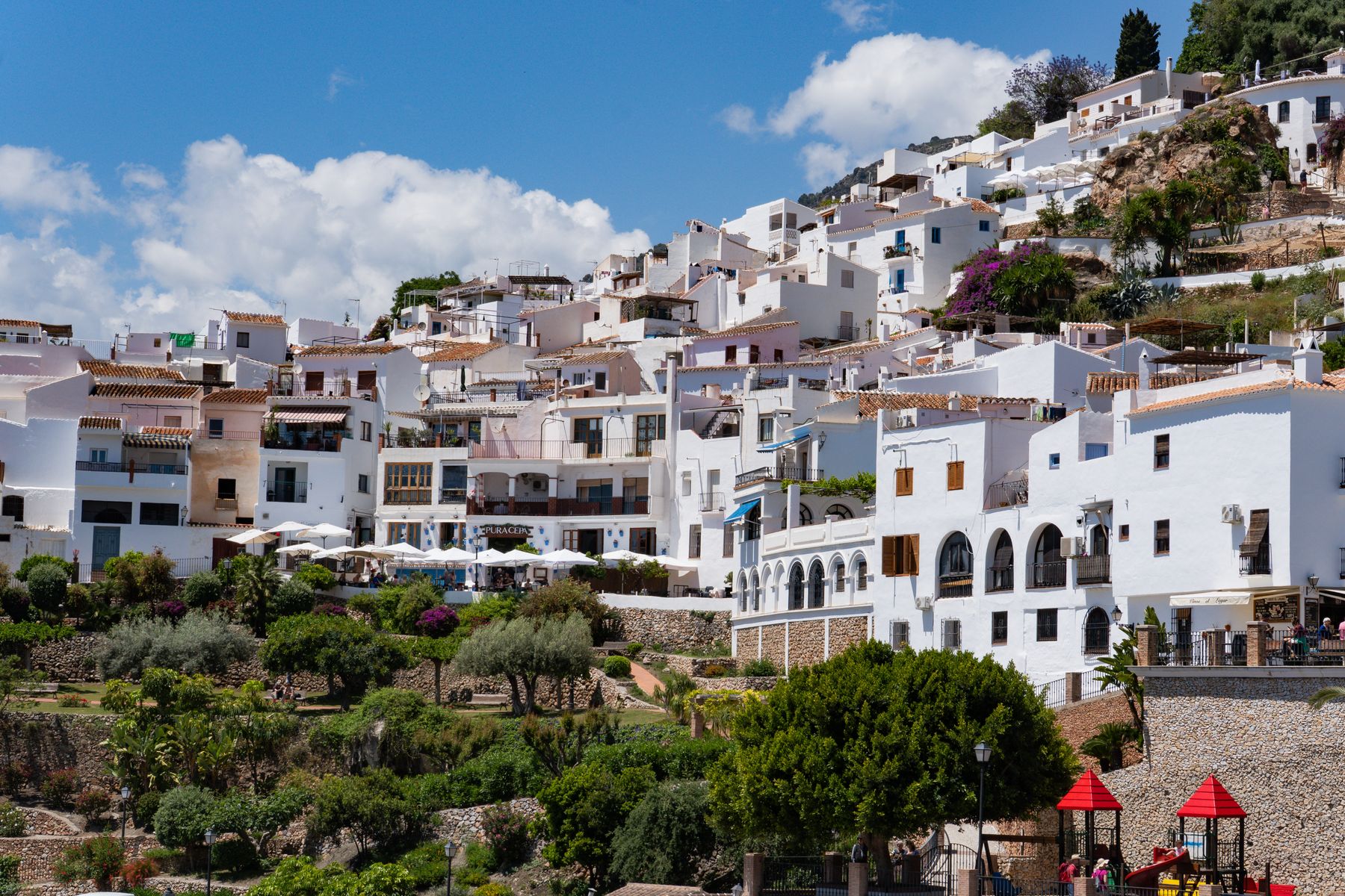 Whitewashed houses in the traditional Spanish town of Frigiliana