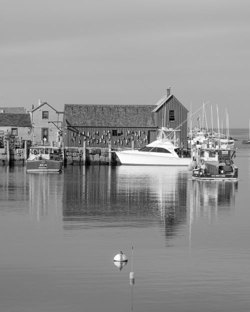 Free Black and white photo of Motif No.1 in Rockport, Massachusetts with fishing boats. Stock Photo
