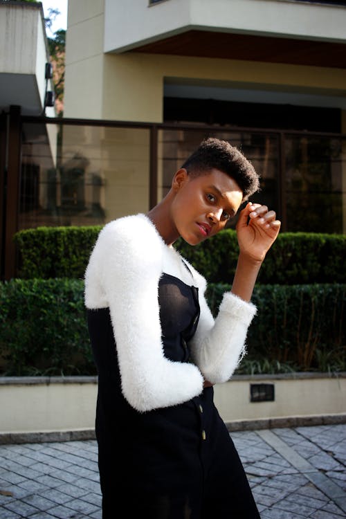 Woman Wearing Black and White Dress