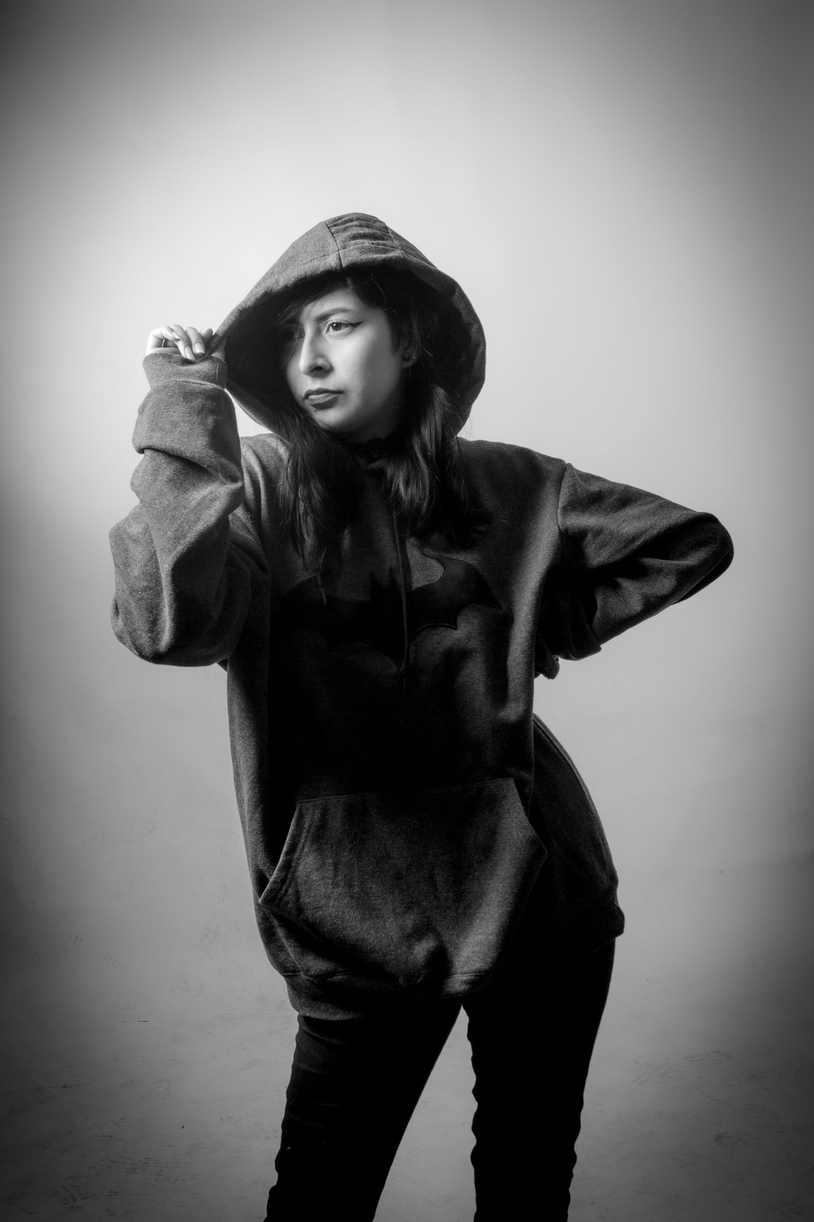 Black and White Portrait of Woman in Hoodie · Free Stock Photo
