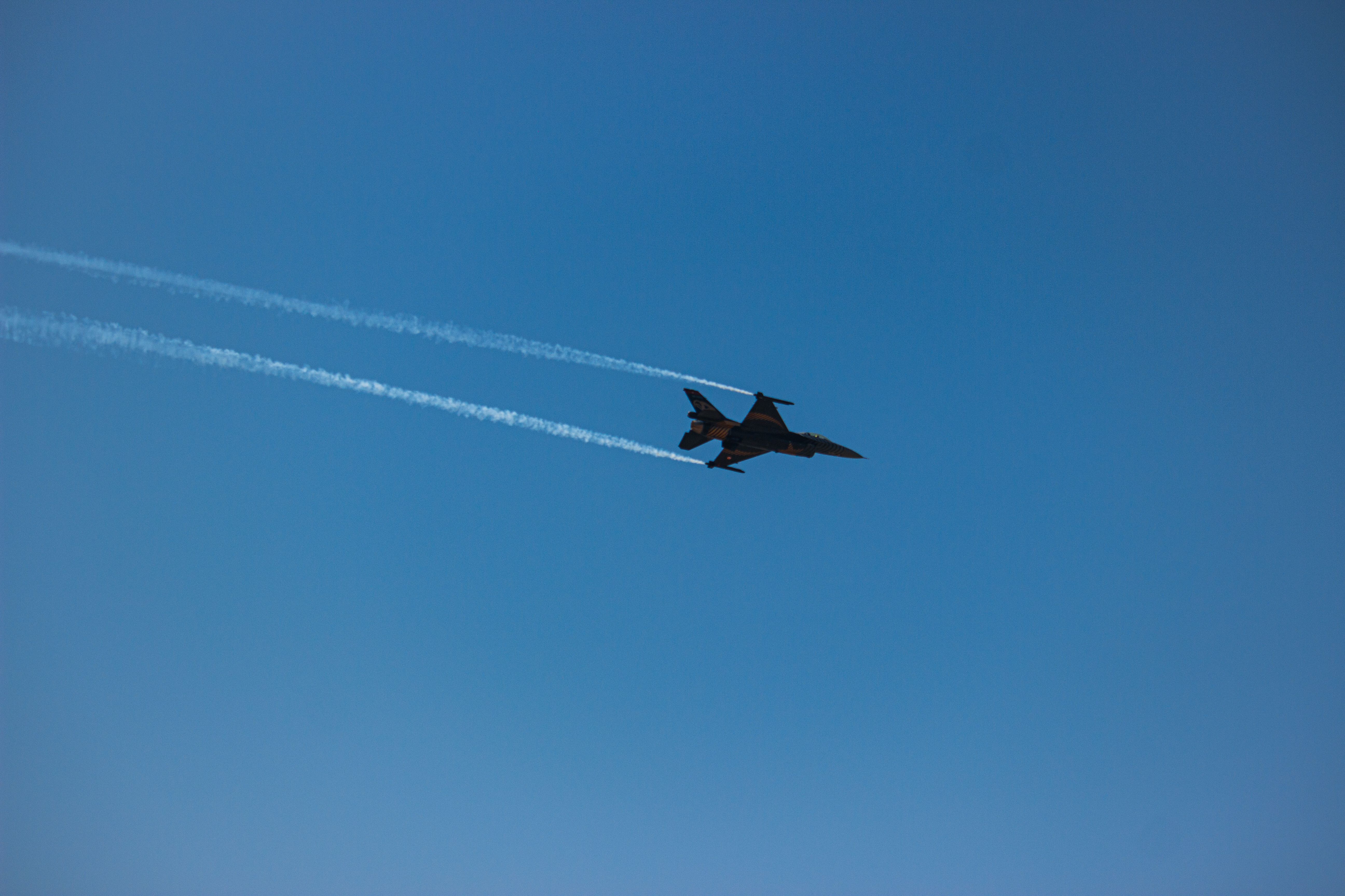 Jet Fighter Flying in Clear Blue Sky · Free Stock Photo