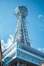 Tsutenkaku Tower in Osaka under Blue Skies