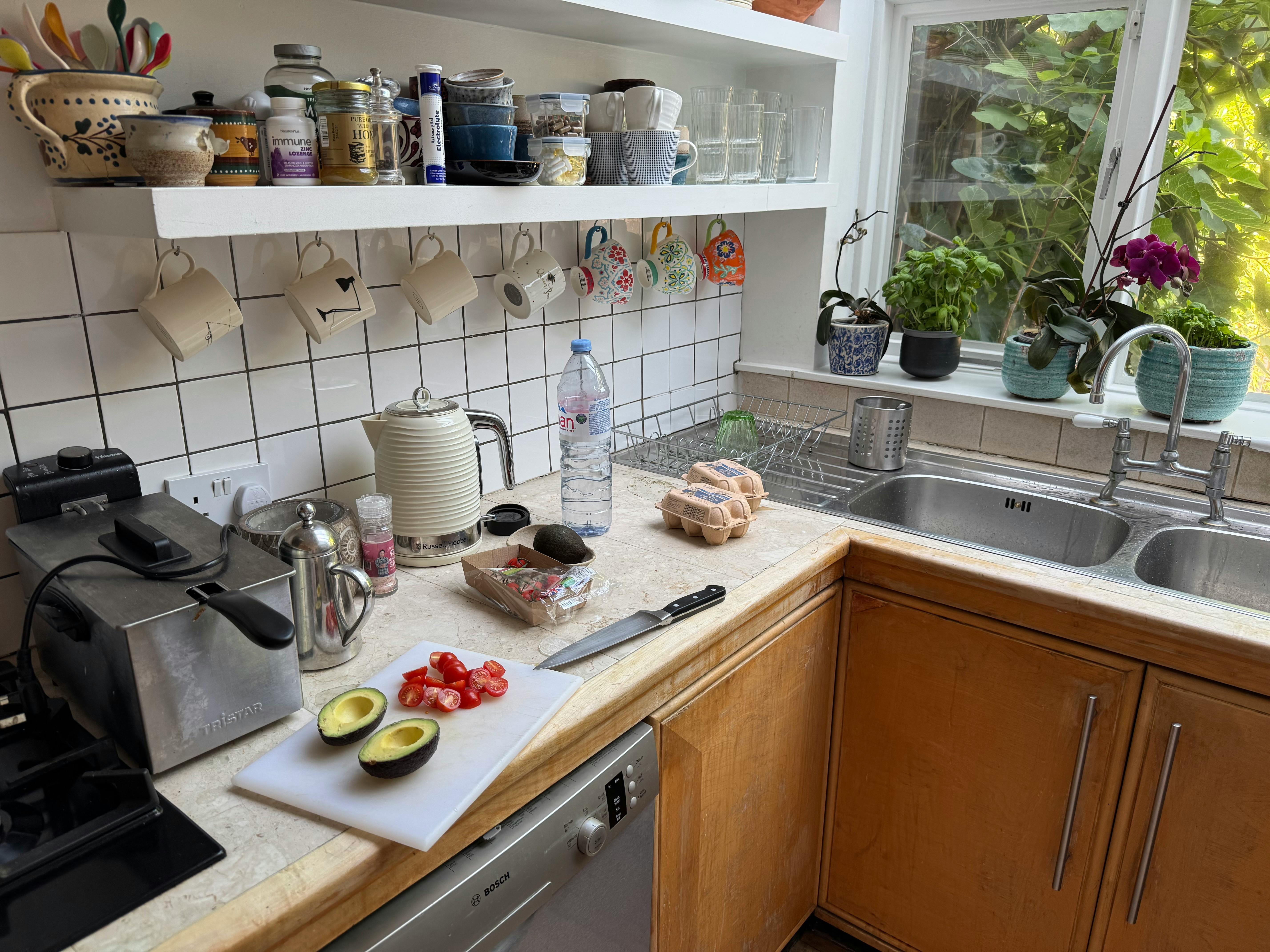 natural cleaning ingredients in a kitchen setting - homemade tile cleaning solution